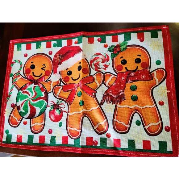 Gingerbread Christmas Placemats Holiday Decor Set 4 Red Xmas Table Decorations - Picture 2 of 8